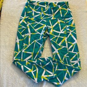 Old Navy Green and Yellow Capris with Geometric Pattern